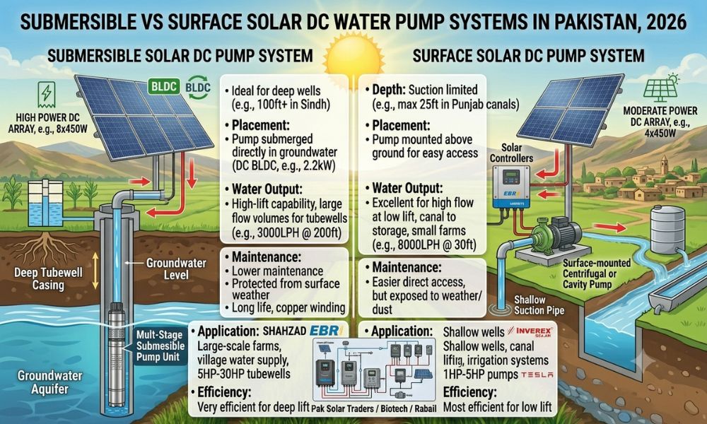 Submersible vs Surface Solar DC Pump in Pakistan 2026