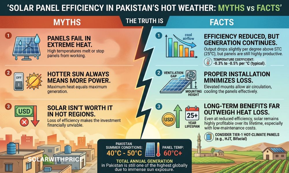 Solar Panel Efficiency in Pakistan's Hot Weather: Myths vs Facts