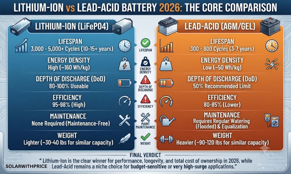Lithium-Ion vs Lead-Acid Battery 2026: The Core Comparison