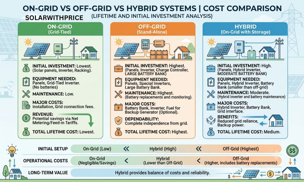 On-Grid vs Off-Grid vs Hybrid Systems Cost Comparison